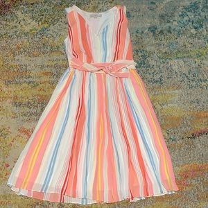 Petite Stripe Pleated Tie Waist Midi Dress